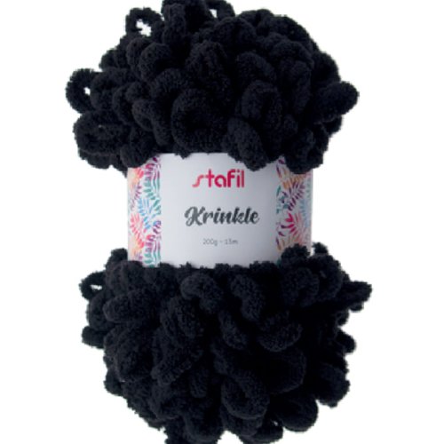Krinkle yarn , fil bouclettes fourrure velour spécial pour écharpes, col 112 noir