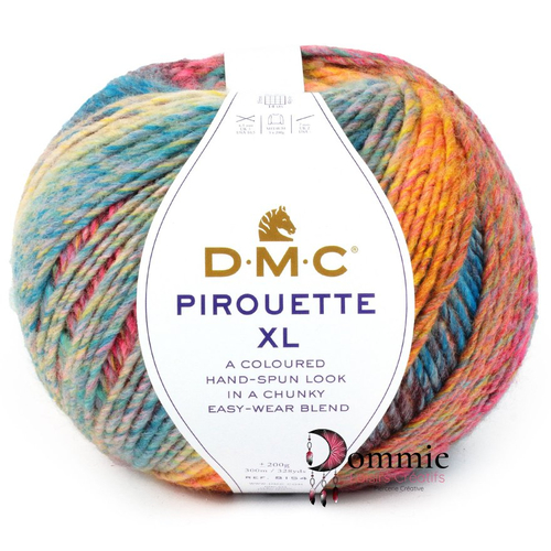 Laine dmc - pirouette  xl  coloris 1104 - orange , turqoise, rose