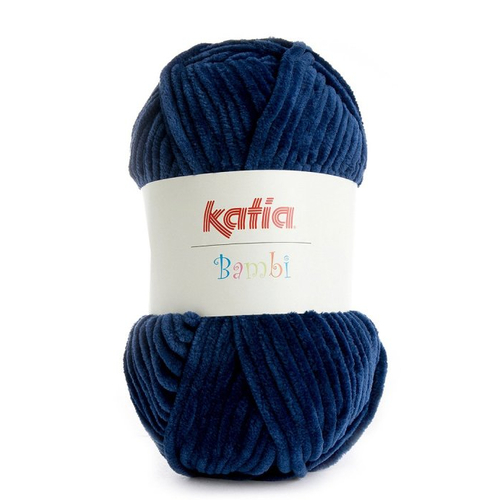 Fil chenille velours bambi by katia, coloris 319 bleu foncé