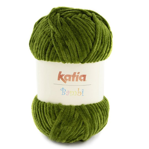 Fil chenille velours bambi by katia, coloris 331 vert mousse