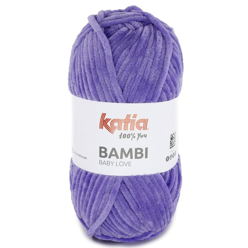 Fil chenille velours bambi by katia, coloris 336 lilas bleu