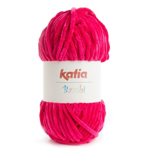 Fil chenille velours bambi by katia, coloris 311 fuchsia