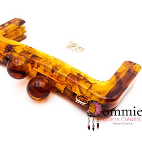 Fermoir clic clac candy résine pour sac , col ecaille ambre