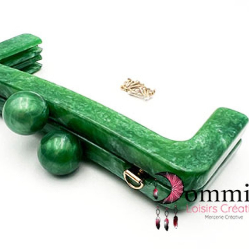 Fermoir clic clac candy résine pour sac , col vert marbré