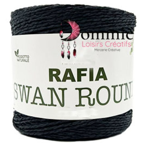 Raphia noir  col 06 , raphia de cellulose rond 150 g . rafia swan round