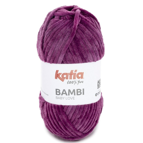 Fil chenille velours bambi by katia, coloris 337 mure nacrée