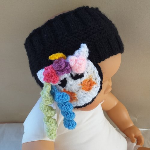 Licorne headband,chauffe oreilles,bandeau d'hiver,turban,pour filles, bandeau personnalisé, noir,fait main
