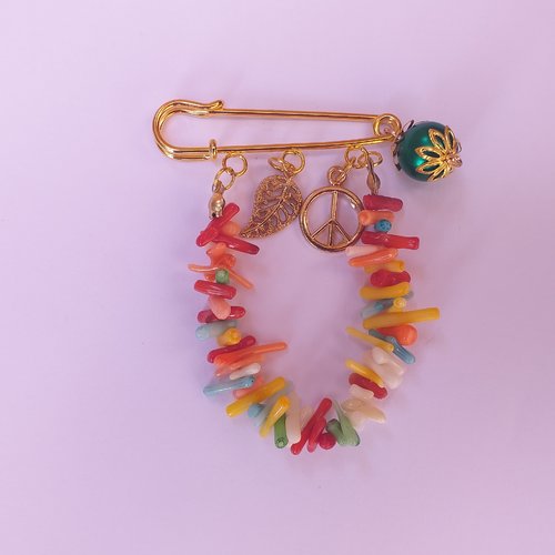 Broche épingle de sécurité fantaisie, bijoux de décoration pour femme ,diverses breloques, corail multicolore