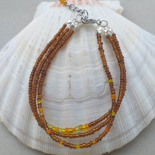 Bracelet en perles de rocaille ambre, couleurs estivales pour plage, été, pour femmes, filles, chaîne d'extension argent inoxydable