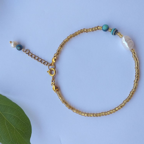 Bracelet en perles de rocaille or, d'eau douce et perles naturelles malachite, bijoux chic pour femmes, filles