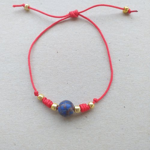Bracelet élégant à noeuds fait à la main, rouge, porte-bonheur et amitié, perle bleue, marron naturelle, chic