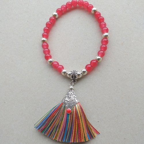 Bracelet rouge, bohème en perles agathe, perles argentées, breloque ethnique pour femmes, filles