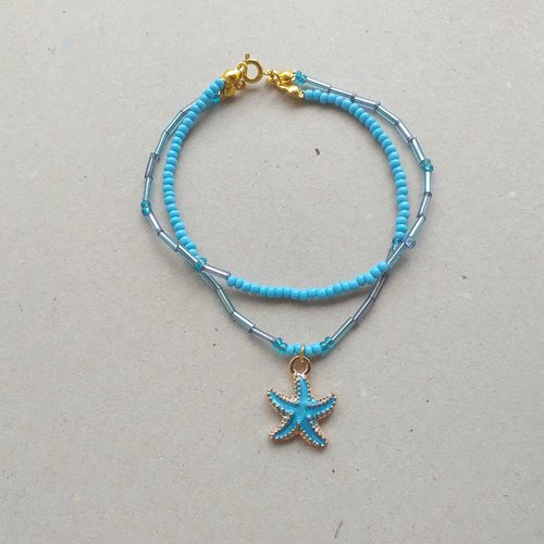 Bracelet d'été en perle de rocaille turquoise, ciel, perles tube bleu clair, breloque étoile de mer pour jeunes filles, femmes