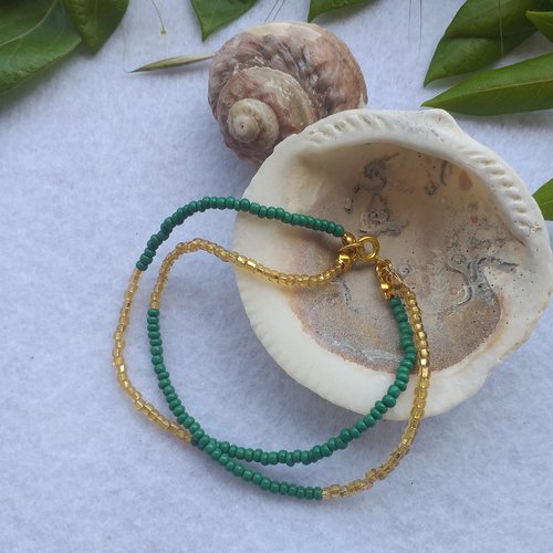 Bracelet bohème en perles de rocaille émeraude et or, bijoux d'été, bijoux de plage pour femmes, jeunes filles.