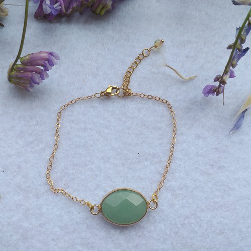 Bracelet en pierre naturelle améthyste quartz vert clair, chaîne à maillons en acier inoxydable or.