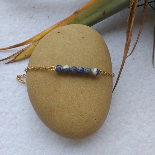 Bracelet composé de 6 perles rondes en pierre de sodalite bleu, pierre précieuse naturelle de 4 mm, chaîne en acier inoxydable or
