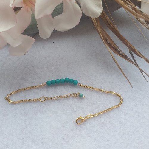 Bracelet chaîne acier inoxydable or, perles howlite turquoises de 4mm pour femmes, filles, fait main