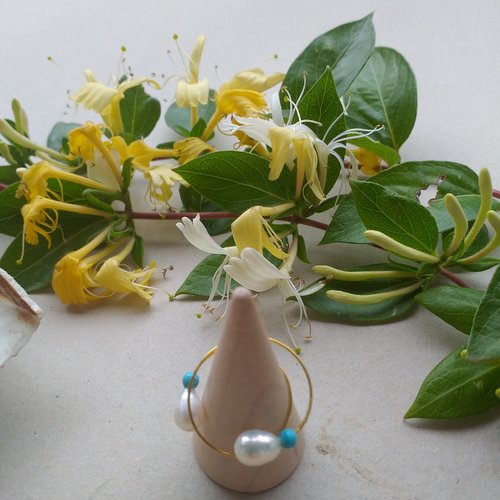Bague élégante minimaliste pour femmes, filles en perles naturelles turquoise, perles d'eau douce ovales