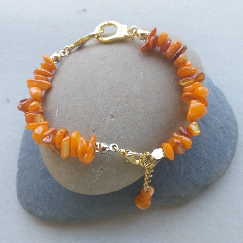 Bracelet menottes, dorées en acier inoxydable, gravier de pierres naturelles orangers pour femmes, jeunes filles, cadeau pour elles.