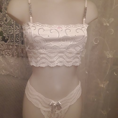 Ensemble -lingerie détente caraco+culotte string  en dentelle  blanche taille  40 /42.