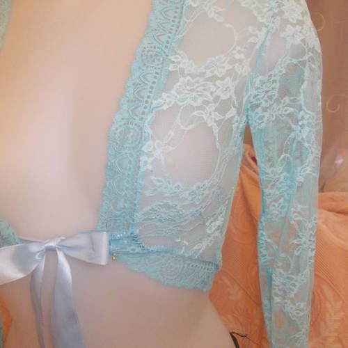 Boléro Lela Rose Bleu Océan - Dentelle Extensible - Taille XS - Neuf Avec étiquettes
