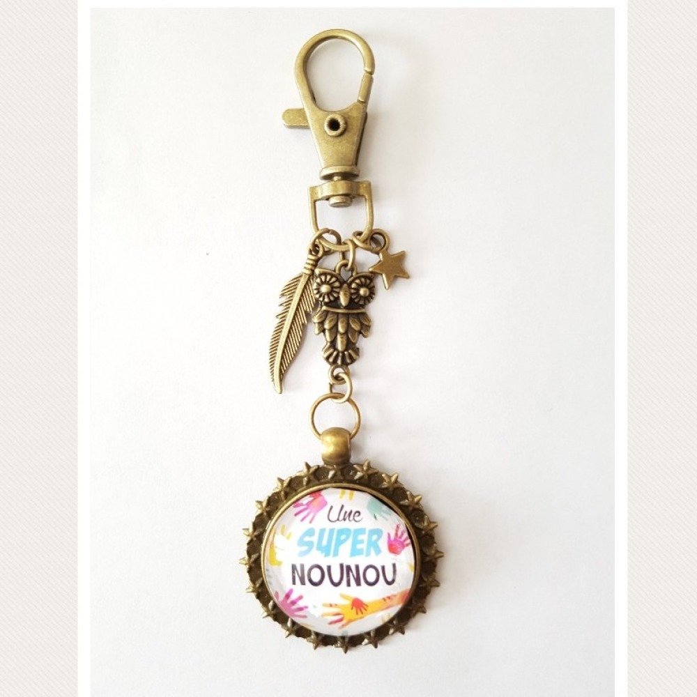 Porte Clef Super Nounou Hibou Plume Et Etoile Bronze Idee Cadeau Assistante Maternelle Noel Fete Anniversaire Fin D Annee Un Grand Marche