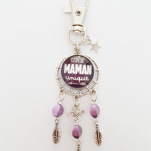 Porte-clef maman unique violet mauve blanc attrape rêves étoile plume idée cadeau noël fête des mères anniversaire 