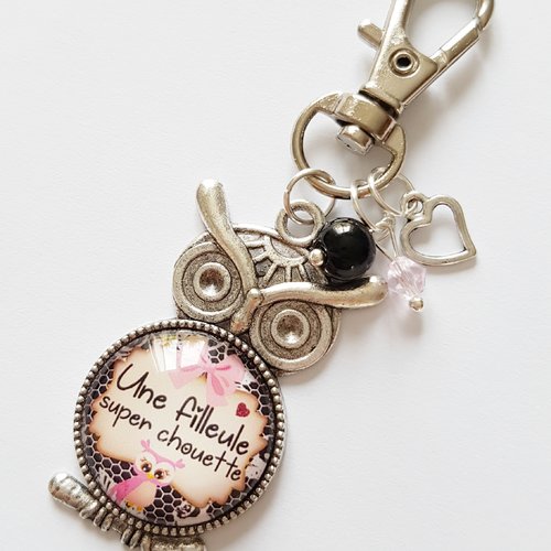 Porteclef filleule super chouette hibou rose petit coeur / idée cadeau noël fête anniversaire
