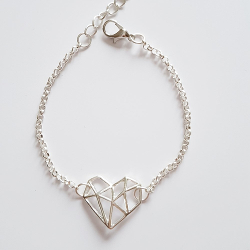 Bracelet coeur origami chaine argentée - idee cadeau anniversaire femme saint valentin noël mariage