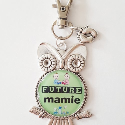 Porte-clef future mamie hibou chouette vert /  idée cadeau noël fête anniversaire grand-mère