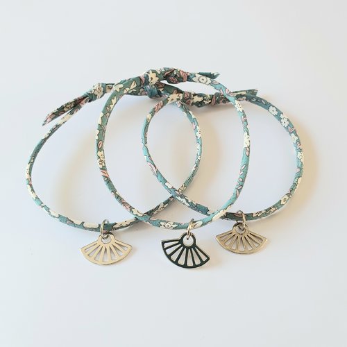 Trio mere / fille bracelets liberty bleu vert éventail - adaptable idée cadeau fête des mères anniversaire maman enfant