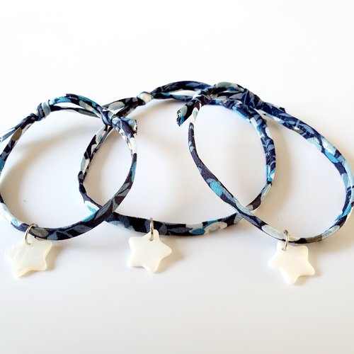 Trio mere / fille bracelets liberty bleu étoile nacre ou breloques au choix - adaptable idée cadeau fête des mères anniversaire maman