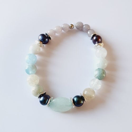 Bracelet femme perles d'eau douce jade aigue marine perles naturelles, de gemmes