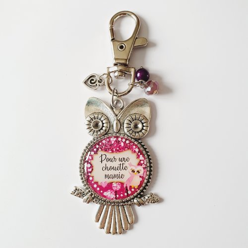 Porte clef chouette mamie hibou rose coeur idée cadeau fête des grand mères anniversaire noël