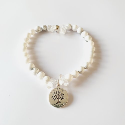 Bracelet femme calme howlite perles naturelles, de gemmes arbre de vie
