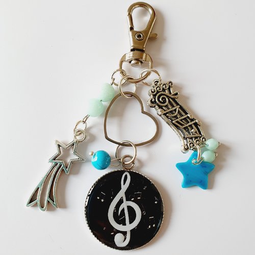 Porte clés musique bleu turquoise étoile en nacre