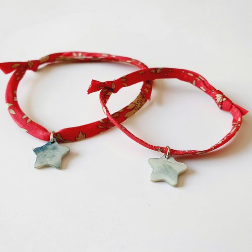 Duo mere / fille bracelets liberty capel rouge étoile ou breloque au choix adaptable idée cadeau fête des mères anniversaire