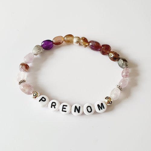 Bracelet prénom améthyste perles naturelles, de gemmes idée cadeau anniversaire fête des mères