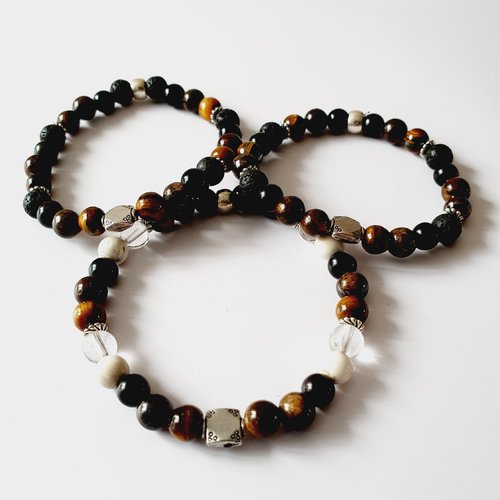 Duo ou trio mere fils  bracelets force et courage perles pierres naturelles -  elastique - idée cadeau fête des mères anniversaire