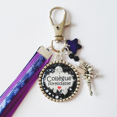 Porte clés collègue formidable fée étoile violette ruban liberty idée cadeau anniversaire noël fêtes