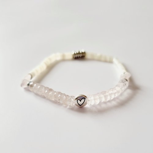 Bracelet femme cœur amour quartz rose nacre coquillage et perles naturelles