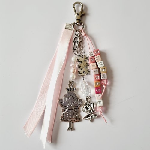 Porte-clef bijou de sac super maitresse rose rubans idée cadeau fin d'année scolaire remerciements