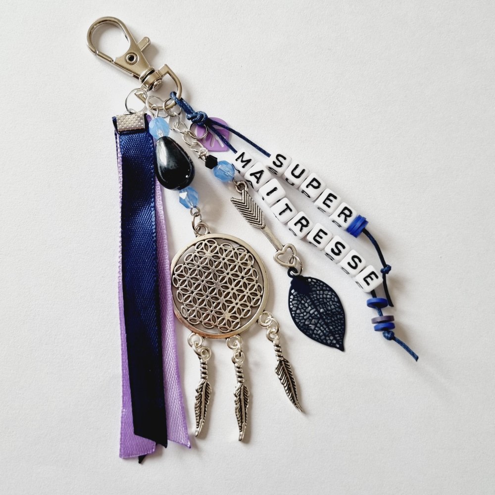 Porte clés attrape rêve imitation daim – bleu – Joli Attrape-Rêves