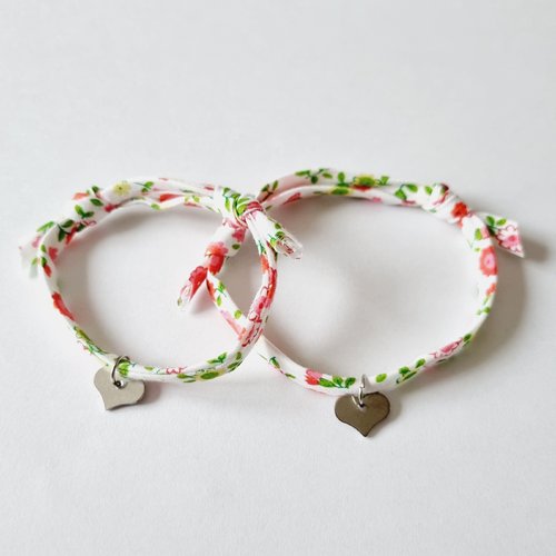 Duo mere / fille bracelets liberty rose et vert coeur ou breloque au choix adaptable idée cadeau fête des mères anniversaire