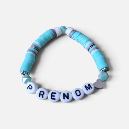 Bracelet prénom heishi vert d'eau et blanc