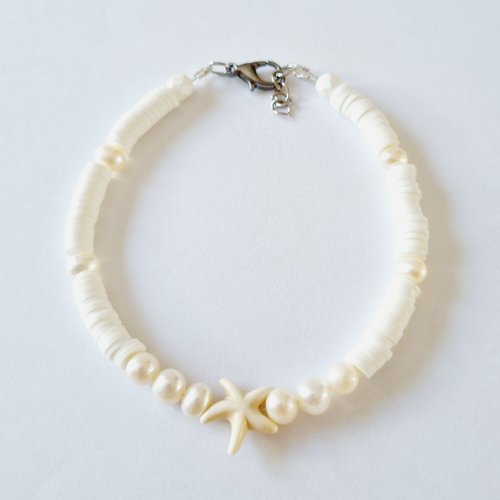 Bracelet De Cheville Etoile De Mer Blanc Perles Heishi Idee Cadeau Anniversaire Fete Des Meres Femme Un Grand Marche