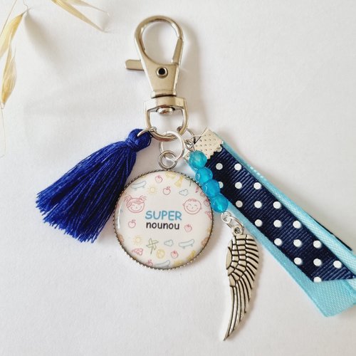 Porte-clef super nounou bleu ailes d'ange idée cadeau fin d'année assistante maternelle