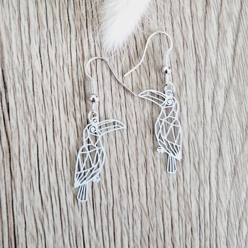 Boucles d'oreilles toucan oiseau tropical blanc - estampe idée cadeau anniversaire femme