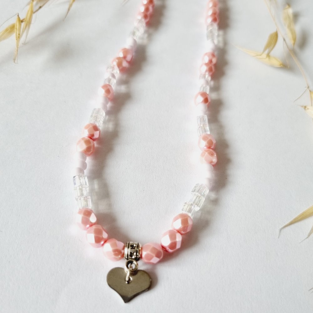 Collier enfant coeur rose et transparent perles élastique idée cadeau  anniversaire fille noël fêtes - Un grand marché