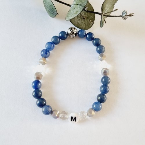 Bracelet prénom ou lettres personnalisé aventurine bleue perles naturelles, de gemmes idée cadeau anniversaire fête des mères noël